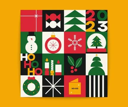 Geometric Christmas pattern. Abstract minimalist New year card, simple mosaic Stock Illustration