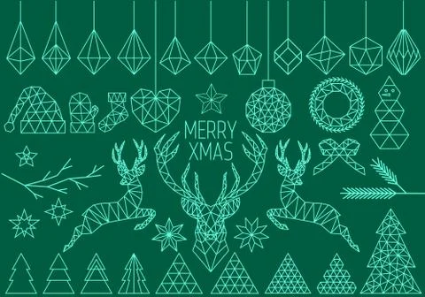 Geometric Christmas set, vector Stock Illustration