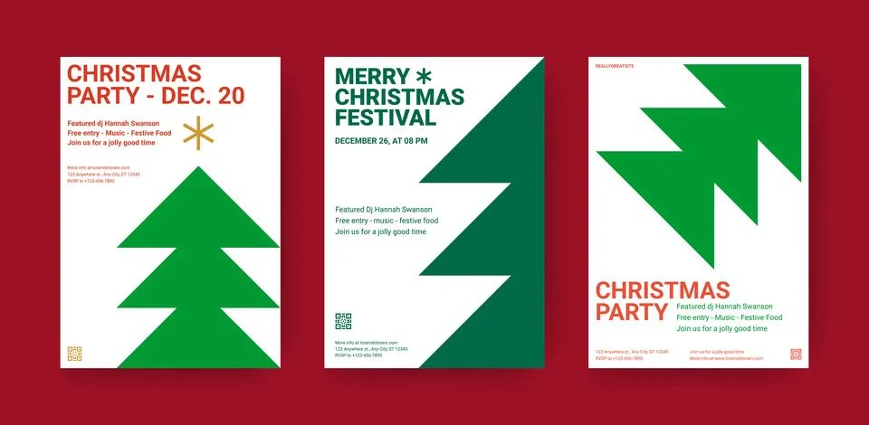 Geometric Christmas Tree Flyer Vector Template Set  For Holiday Events Stock Illustration