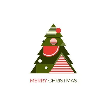 Geometric Christmas Tree Modern Flat Design Holiday Greeting Card Vector Ilustración de archivo
