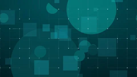 Geometric circle and square shapes glide across a digital grid, creating a Stock Footage 345961537