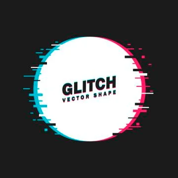 Geometric circle banner with glitch effect and shining lights. Vector illustr Illustrazione stock