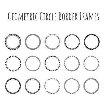 Geometric Circle Border Frame Set, Greek Key Meander Triangle Dash Aztec Et.. 库存插图