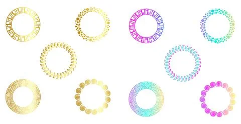 Geometric Circle Elements Icons In Gold And Rainbow Color Stock Illustration