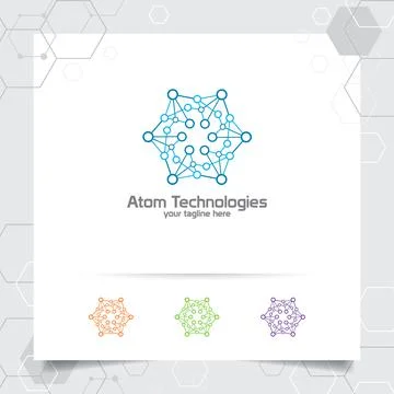 Geometric circle logo design with concept of atom symbol . Stock Illustration