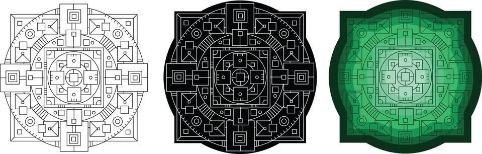 Geometric circle pattern with square for coloring book Stock Illustration