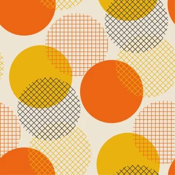 Geometric circle seamless pattern vector illustration in retro 60s style. Vin Stock Illustration