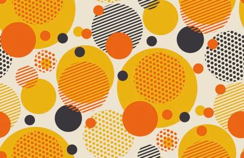 Geometric circle seamless pattern vector illustration in retro 60s style. Vin Stock Illustration