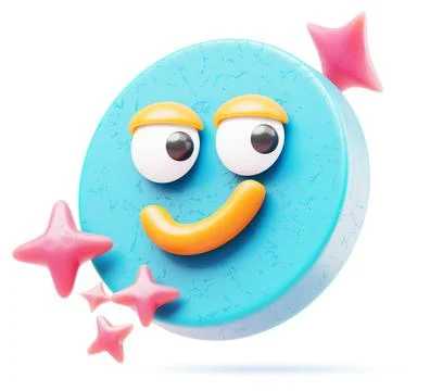 Geometric circle shape 3d character - funny colorful emoji with happy smile face Stock Illustration