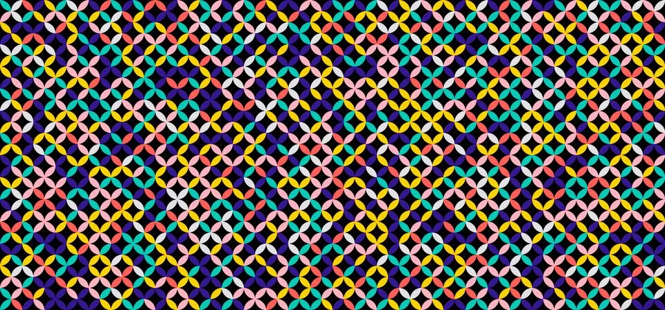 Geometric circles round flower pattern seamless colorful on black background Stock Illustration