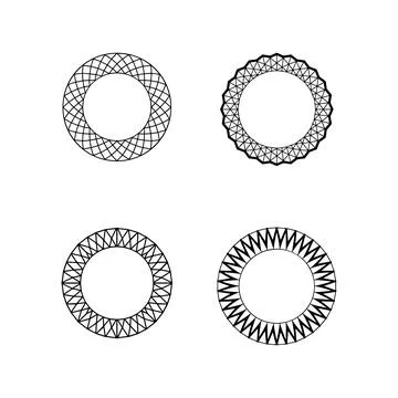 Geometric Circular Border Frame Silhouette and Vector Set Illustrazione stock