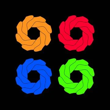 Geometric Circular Pattern with Interlocking Curves in Orange, Red, Blue an.. Stock Illustration