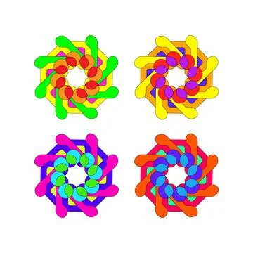 Geometric Circular Pattern with Interlocking Shapes in Green, Yellow, Pink .. 스톡 일러스트