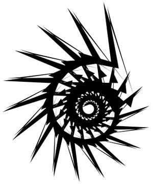 Geometric circular spiral. Abstract angular, edgy shape in rotating fashion Stockillustratie