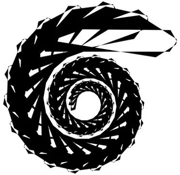 Geometric circular spiral. Abstract angular, edgy shape in rotating fashion イラスト素材