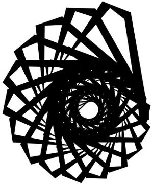 Geometric circular spiral. Abstract angular, edgy shape in rotating fashion Illustrazione stock