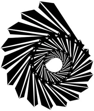 Geometric circular spiral. Abstract angular, edgy shape in rotating fashion Stockillustratie