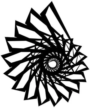 Geometric circular spiral. Abstract angular, edgy shape in rotating fashion Stockillustratie