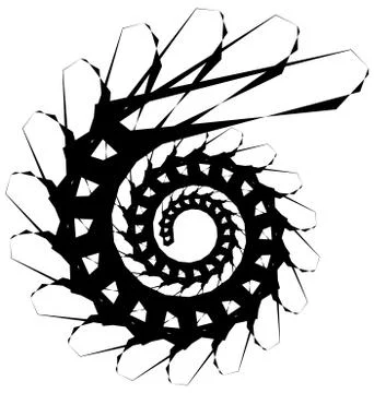 Geometric circular spiral. Abstract angular, edgy shape in rotating fashion Stockillustratie
