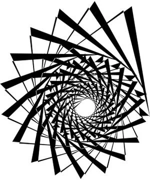 Geometric circular spiral. Abstract angular, edgy shape in rotating fashion Stockillustratie