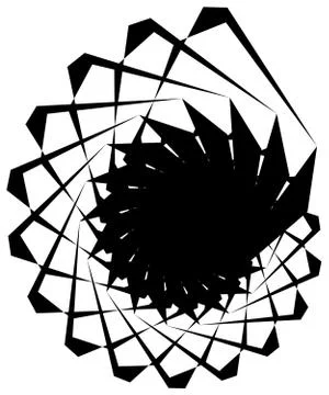 Geometric circular spiral. Abstract angular, edgy shape in rotating fashion Stock Illustration