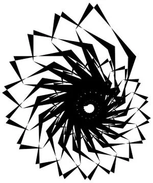 Geometric circular spiral. Abstract angular, edgy shape in rotating fashion Stockillustratie