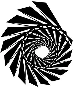 Geometric circular spiral. Abstract angular, edgy shape in rotating fashion Stockillustratie