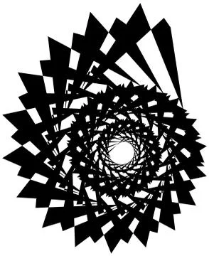 Geometric circular spiral. Abstract angular, edgy shape in rotating fashion Illustrazione stock