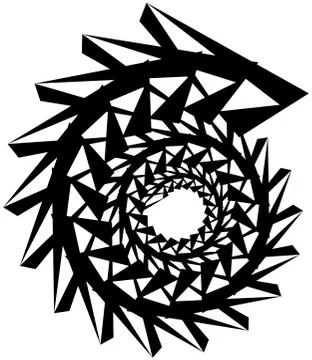 Geometric circular spiral. Abstract angular, edgy shape in rotating fashion Stockillustratie