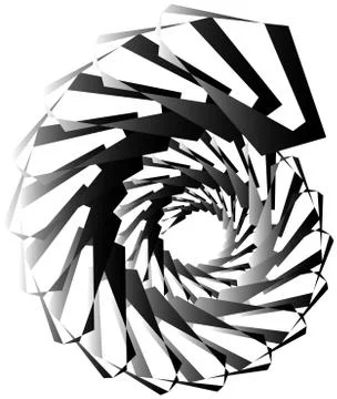 Geometric circular spiral. Abstract angular, edgy shape in rotating fashion Stock Illustration