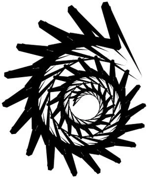 Geometric circular spiral. Abstract angular, edgy shape in rotating fashion 库存插图