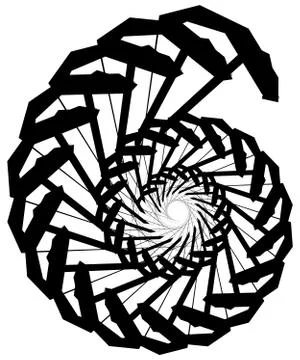 Geometric circular spiral. Abstract angular, edgy shape in rotating fashion Stock Illustration