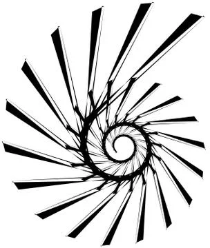 Geometric circular spiral. Abstract angular, edgy shape in rotating fashion 스톡 일러스트