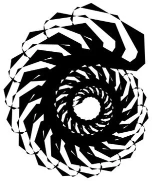 Geometric circular spiral. Abstract angular, edgy shape in rotating fashion Stock Illustration