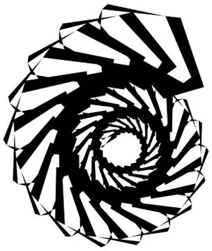 Geometric circular spiral. Abstract angular, edgy shape in rotating fashion Stock Illustration