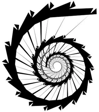 Geometric circular spiral. Abstract angular, edgy shape in rotating fashion Stockillustratie