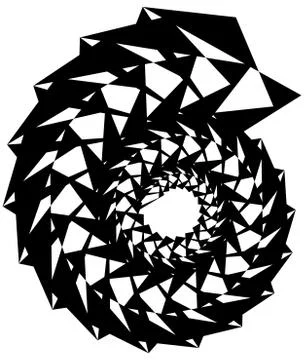 Geometric circular spiral. Abstract angular, edgy shape in rotating fashion Illustrazione stock