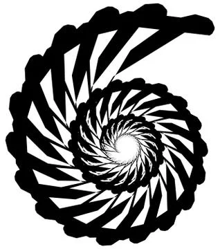 Geometric circular spiral. Abstract angular, edgy shape in rotating fashion Stockillustratie