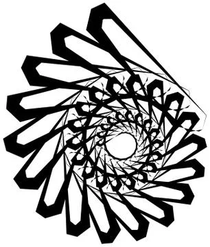 Geometric circular spiral. Abstract angular, edgy shape in rotating fashion Stockillustratie