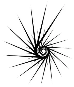 Geometric circular spiral. Abstract angular, edgy shape in rotating fashion Stockillustratie