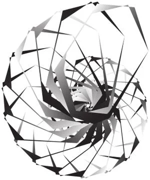 Geometric circular spiral. Abstract angular, edgy shape in rotating fashion Stockillustratie
