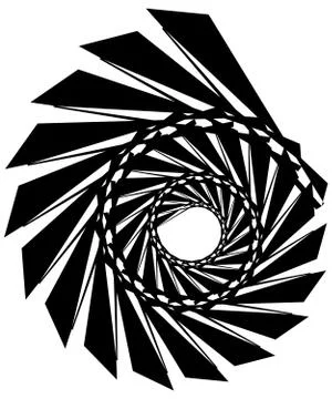 Geometric circular spiral. Abstract angular, edgy shape in rotating fashion Stockillustratie