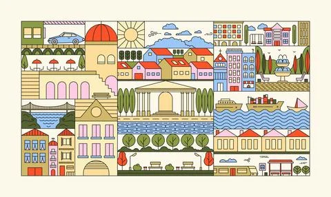 Geometric city landscape pattern. Abstract urban background with skyscraper.. Stock Illustration