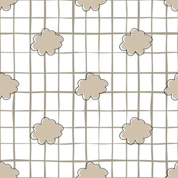 Geometric cloud sky seamless pattern on stripes background. Simple cloudy tex Stock Illustration