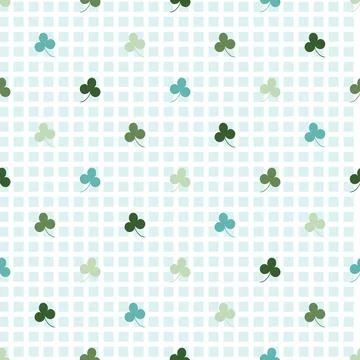Geometric Clover Seamless Pattern Background. Blue and Green Shamrocks Print. Stock Illustration