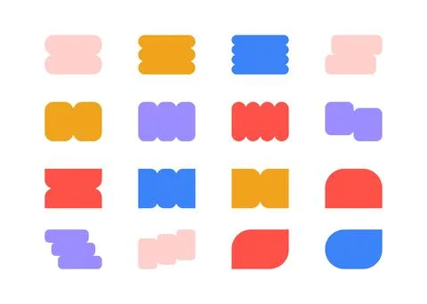 Geometric color abstract different shape sticker set. Graphic elements in trendy Stock Illustration