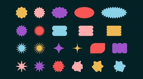 Geometric color abstract different shape sticker set. Graphic elements in trendy Illustrazione stock