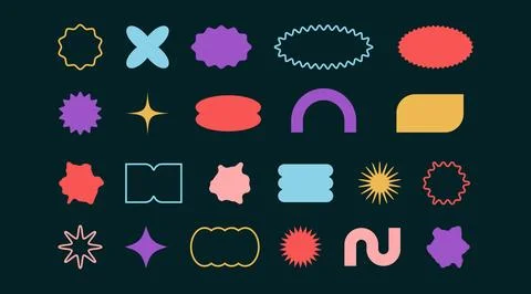 Geometric color abstract different shape sticker set. Graphic elements in 스톡 일러스트
