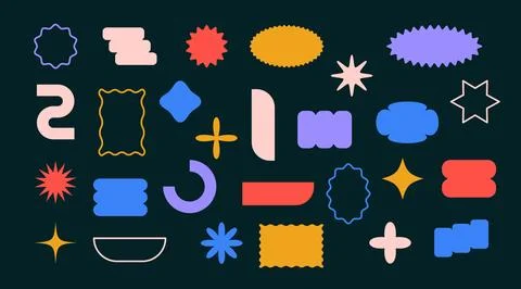 Geometric color abstract different shape sticker set. Graphic elements in Stock Illustration