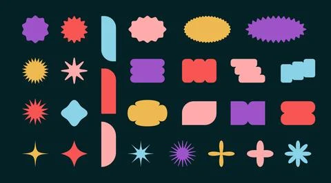 Geometric color abstract different shape sticker set. Graphic elements in Stock Illustration